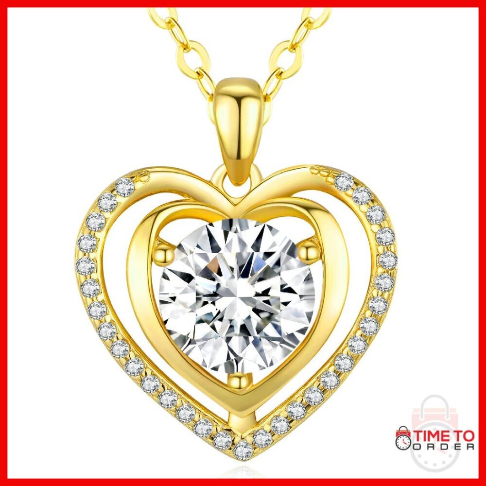 Moissanite Heart Pendant Necklace Sterling Silver I Love You Jewelry